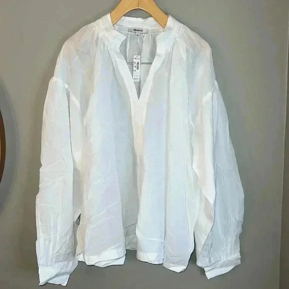 Madewell Classic White V-Neck Blouse - Picture 5 of 10